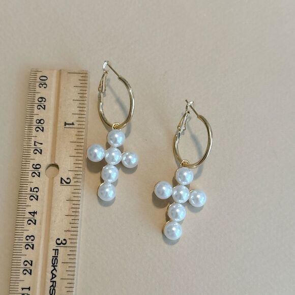 Pearl cross earrings M1019 - Picture 4 of 4